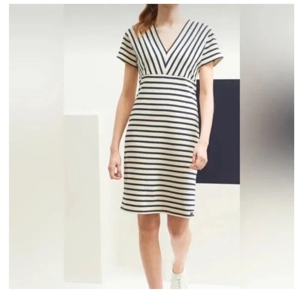 Saint James Dress Womens 4 Navy White Striped V-Neck Short Sleeve Cotton France